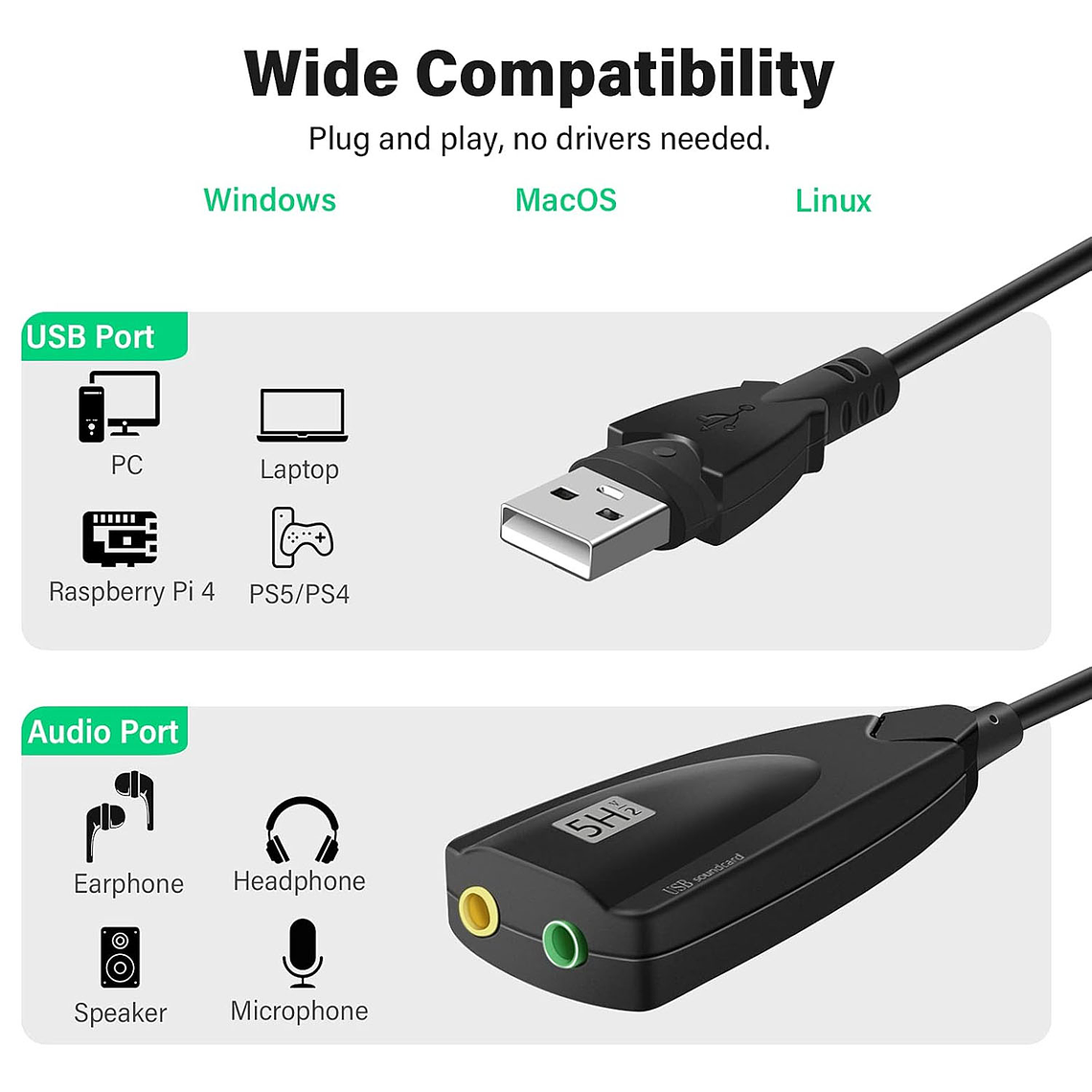 Tarjeta De Sonido Usb 3d Virtual 5hv2 7.1 3