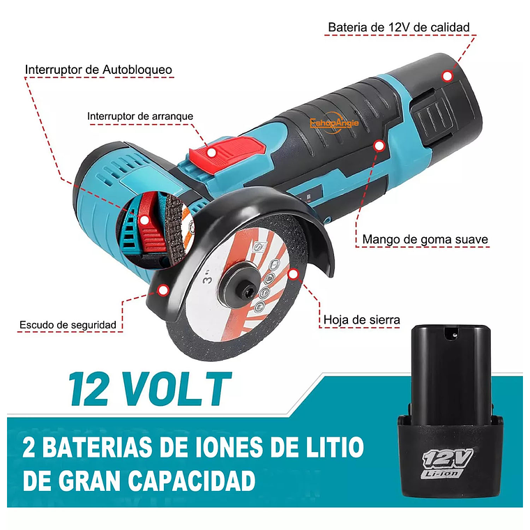 Mini Esmeril Amoladora Angular Inalámbrico 2 Baterías 3