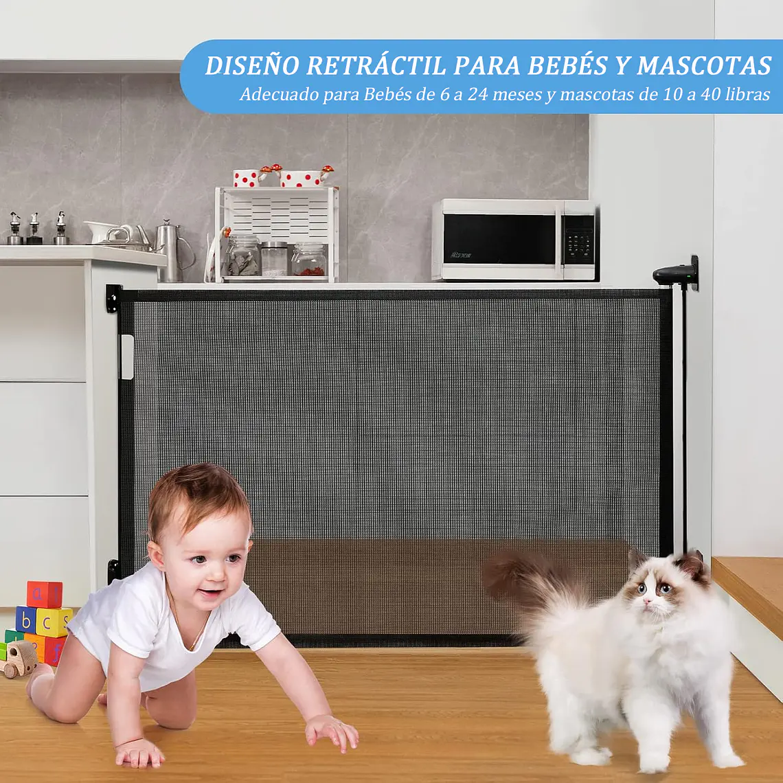 Baranda Reja Puerta Seguridad Retráctil Para Bebe Y Mascotas 7