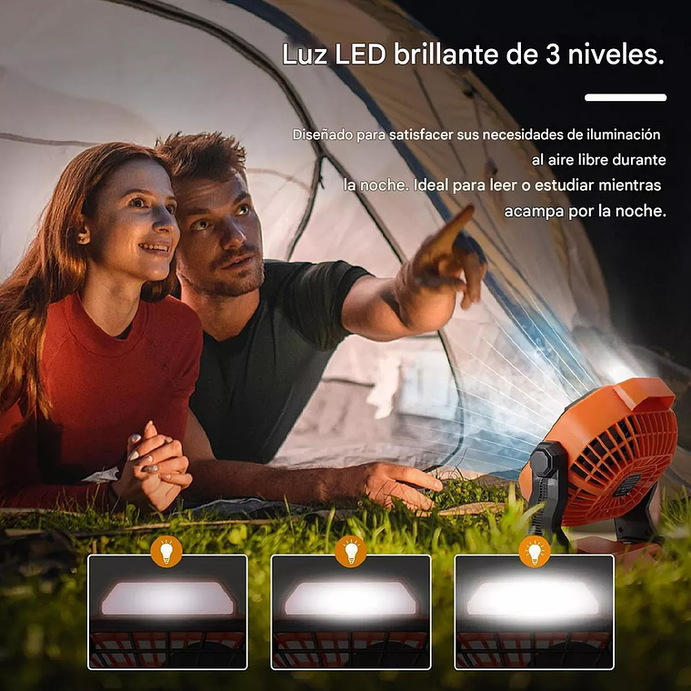 Ventilador Portátil Camping Acampar Recargable Usb Luz Led 3