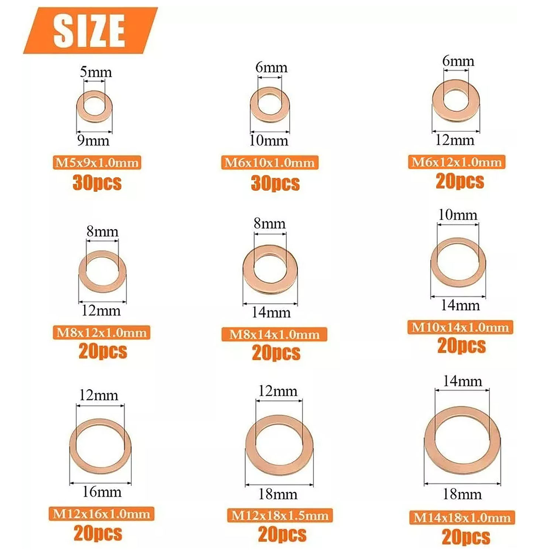 Set 200 Pcs De Arandelas O Sellos De Cobre Diferente Medida 2