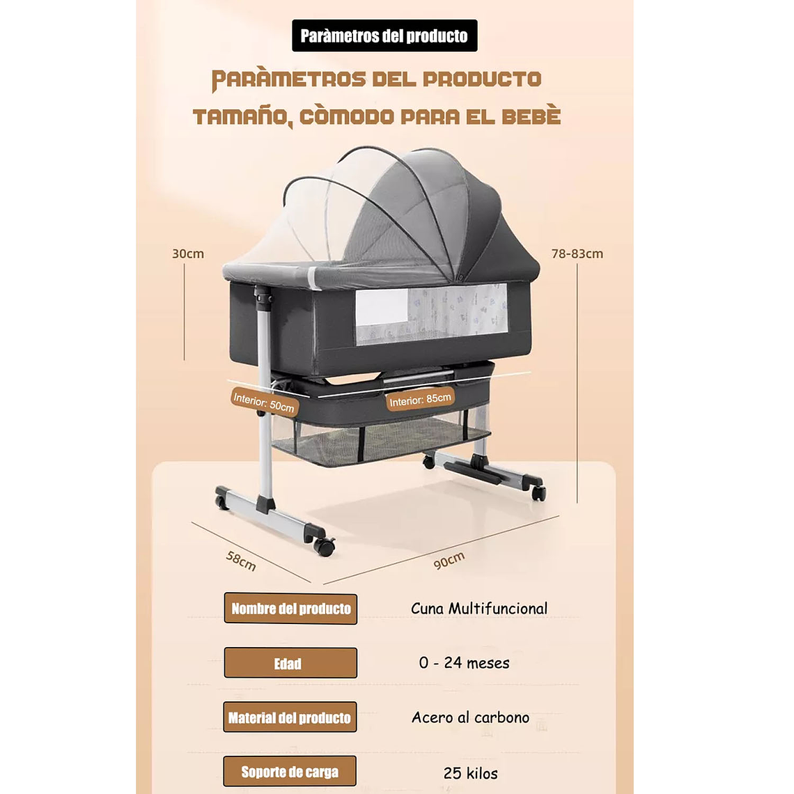 Cuna Colecho Para Bebé Con Mosquitero Mudador Confortable 6