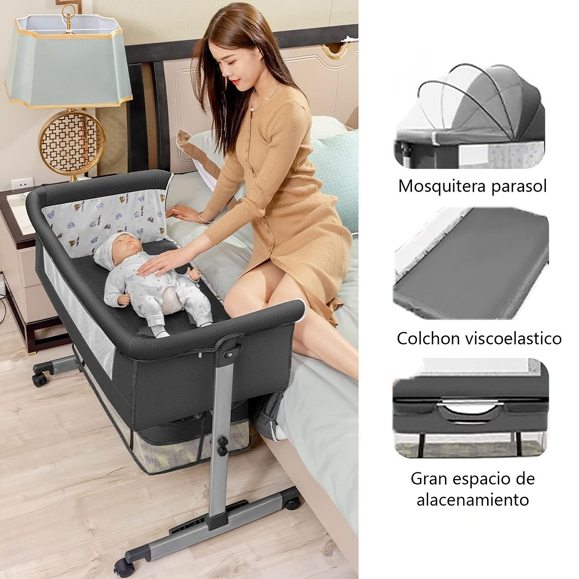 Cuna Colecho Para Bebé Con Mosquitero Mudador Confortable 2