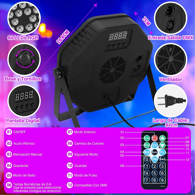 Foco Par Led Slim 84x3w Rgb 3 En 1 Luces De Fiesta 5
