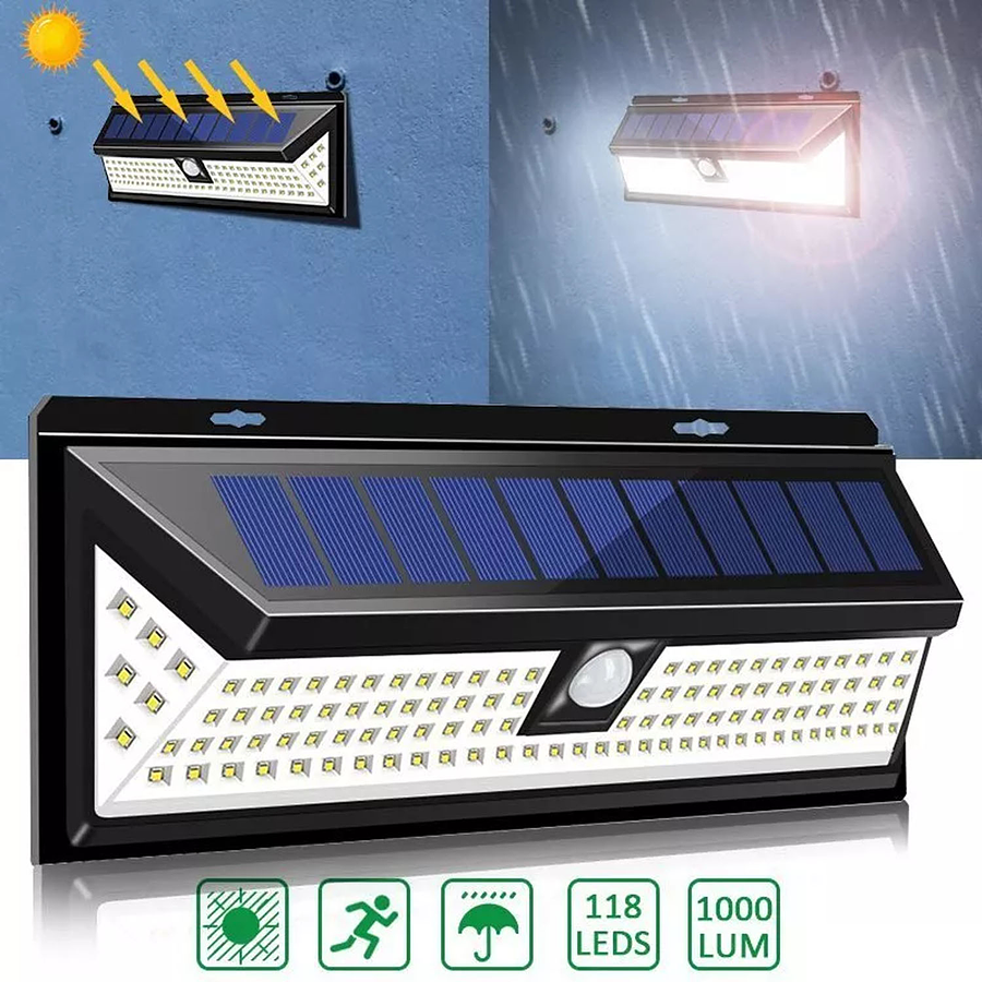 Foco Exterior Solar 118 Led Sensor Movimiento