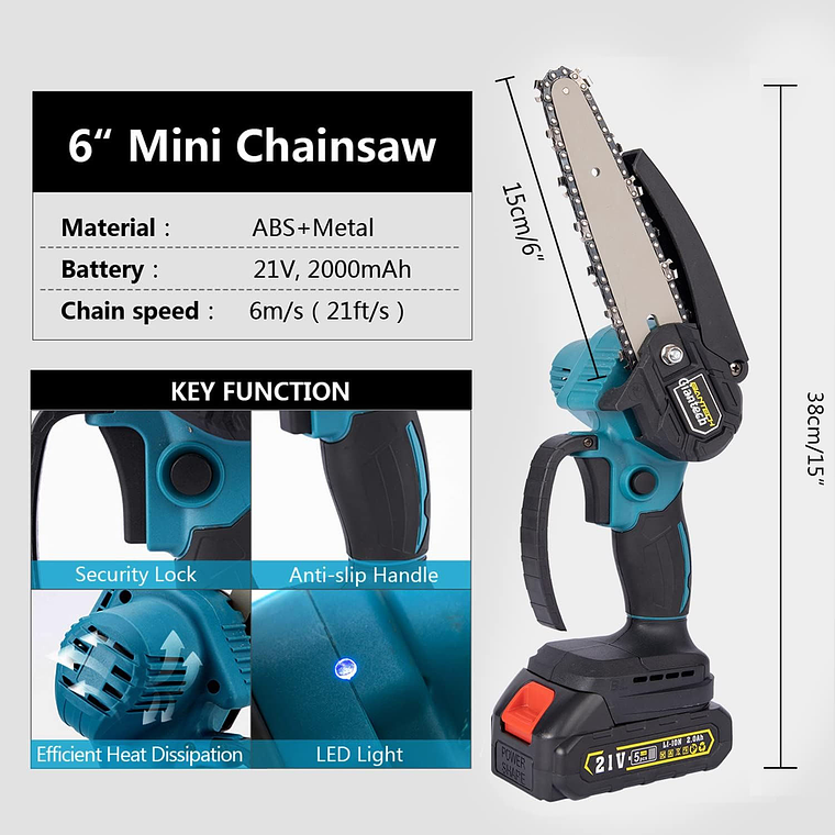 Motosierra Electrica Inalámbrica 2 Baterias Y Accesorios 5
