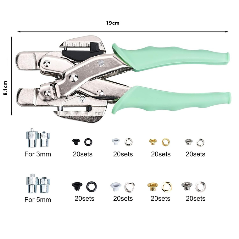 Kit Remachadora Perforadora Ojetillos Más 160 Ojetillos 7