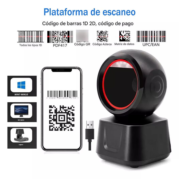 Lector Scanner De Códigos Qr / Barras 2d/1d Escritorio Usb 5