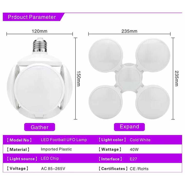 Ampolleta Led 40w Angulo Ajustable Gran Iluminación 4