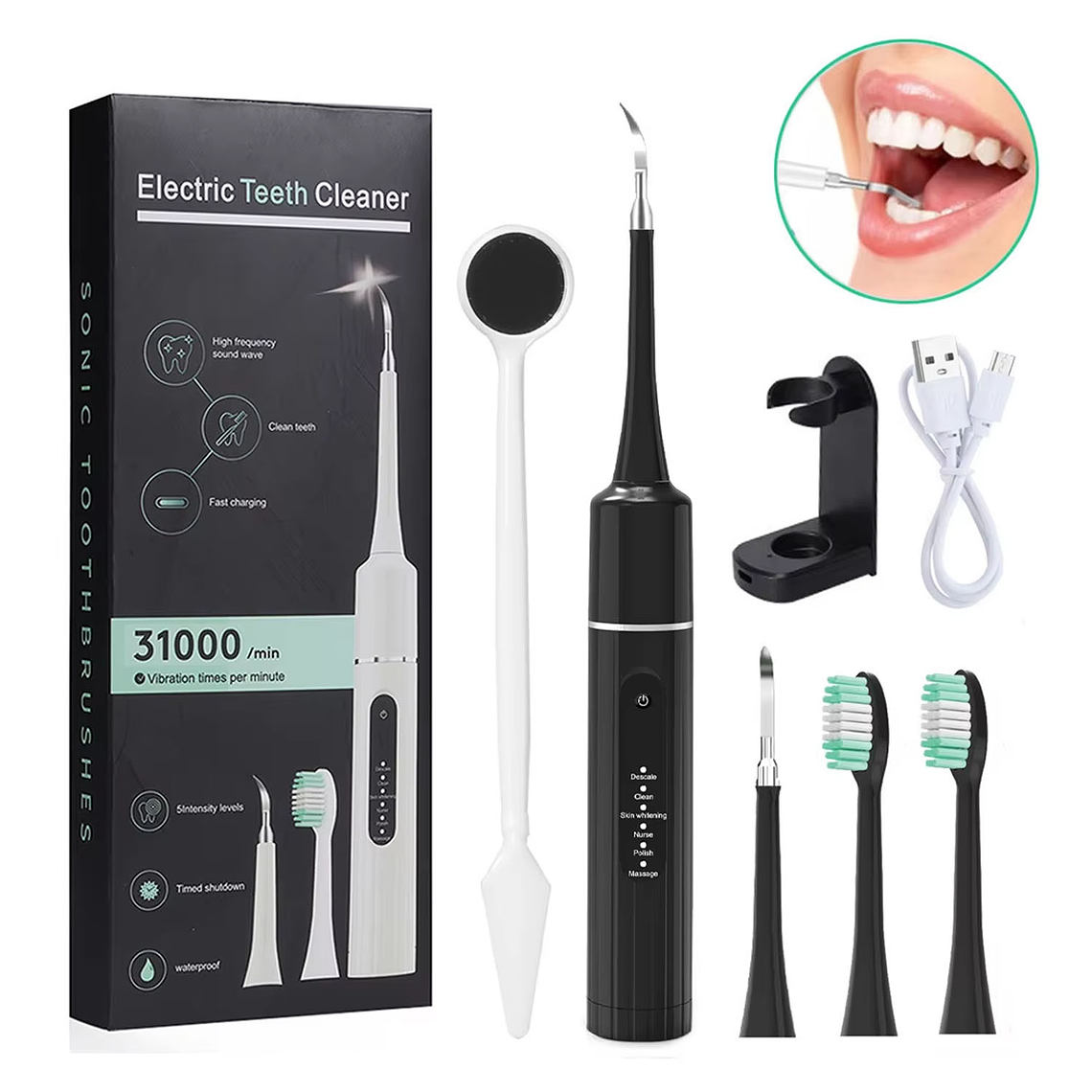Kit Cepillo Limpiador Dental Eléctrico Ultrasónico Removedor 1