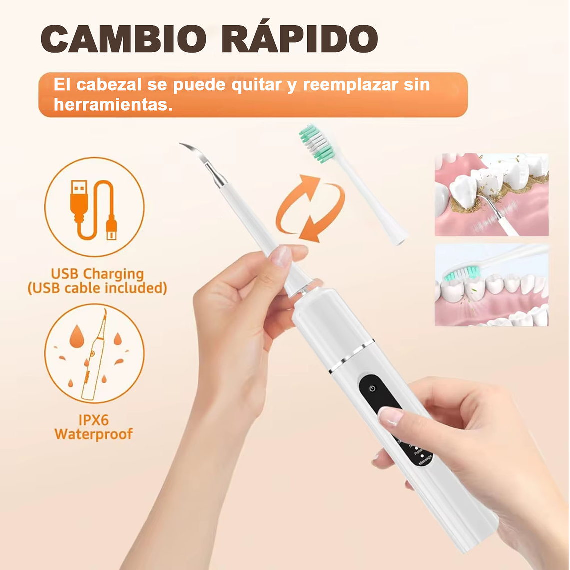 Kit Cepillo Limpiador Dental Eléctrico Ultrasónico Removedor 2