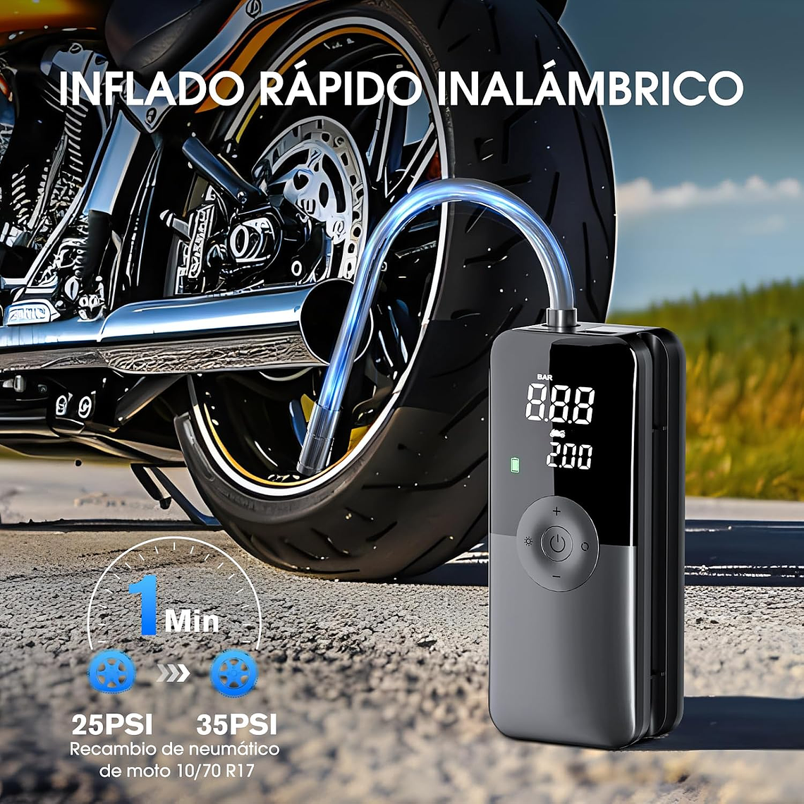 Compresor Aire 150psi Auto Moto Bicicleta Power Bank 2600mah 3