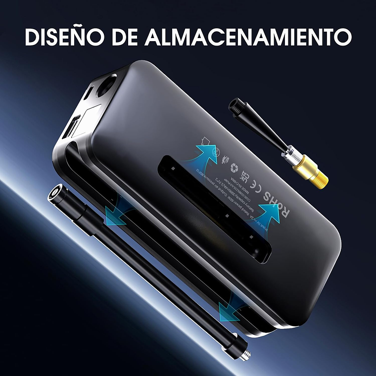 Compresor Aire 150psi Auto Moto Bicicleta Power Bank 2600mah 5