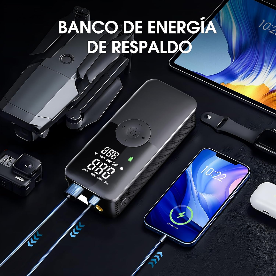 Compresor Aire 150psi Auto Moto Bicicleta Power Bank 2600mah 6