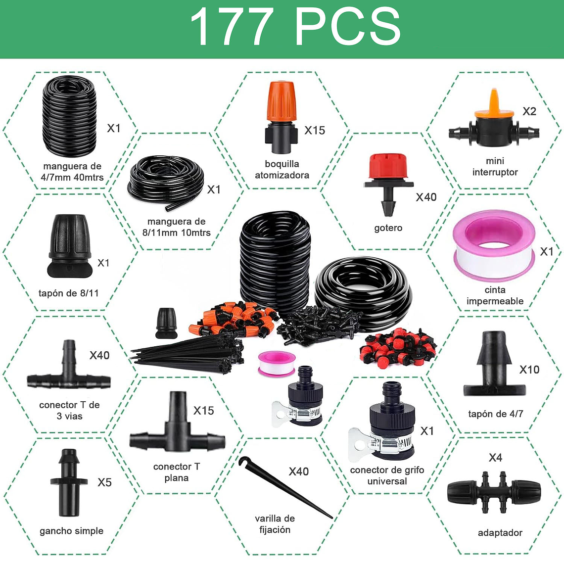 Kit De Riego Por Goteo 40+10 Metros Ahorro Agua 177 Piezas 6