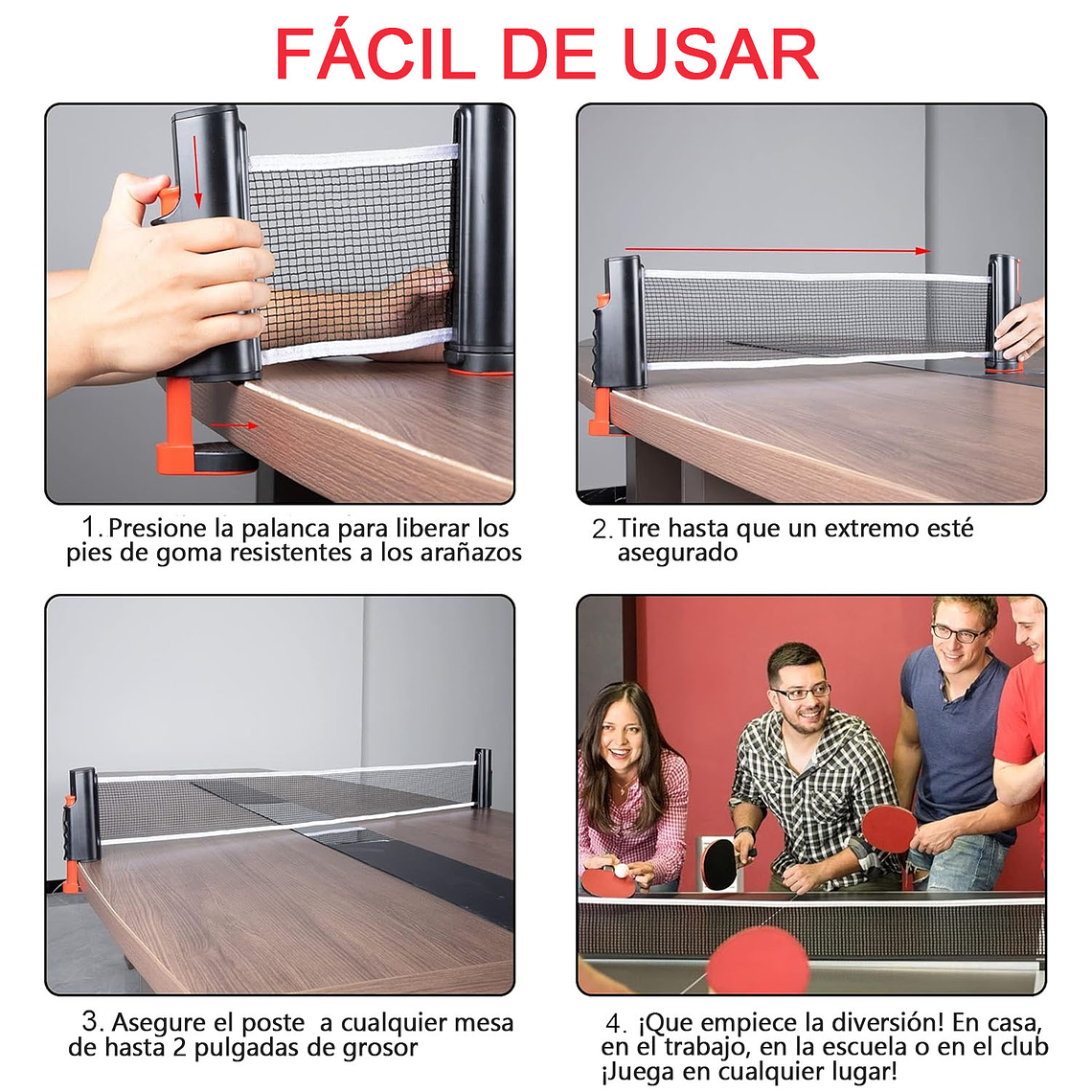 Red Ping Pong - Malla Retractil Adaptable A Cualquier Mesa 7