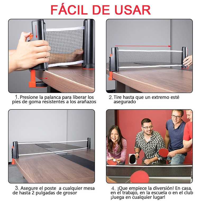 Red Ping Pong - Malla Retractil Adaptable A Cualquier Mesa 7