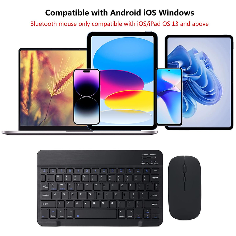 Kit Teclado + mouse Inalambrico Bluetooth Para Pc Android IOS 3