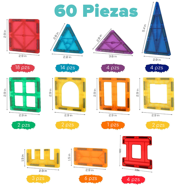 Juego De Bloques De Construcción Magnéticos 3d 60 Piezas 2