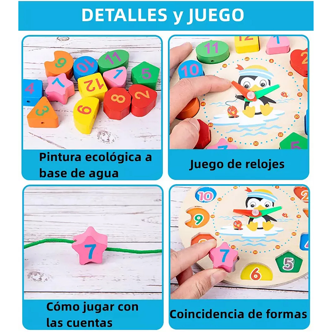 Pack 10 Juguetes Didácticos De Madera Para Niños Montessori 3