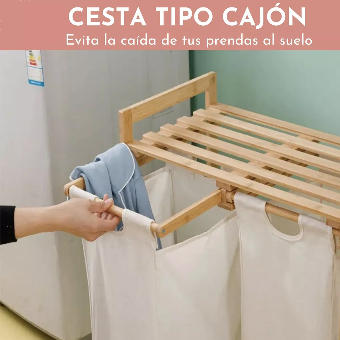 Cesta Canasto De Ropa Sucia Con Soporte De Bambu 3