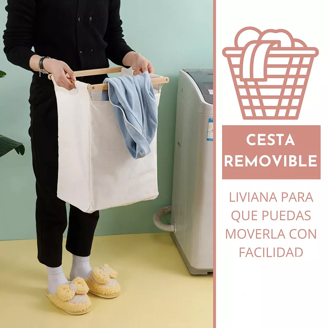 Cesta Canasto De Ropa Sucia Con Soporte De Bambu 4