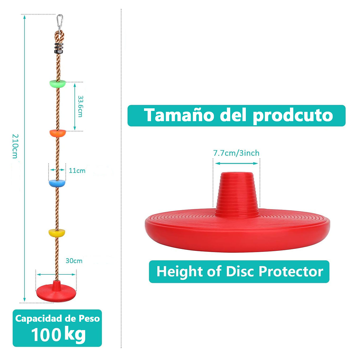 Columpio Mecedor Cuerda Escalada Multicolor Niños 4
