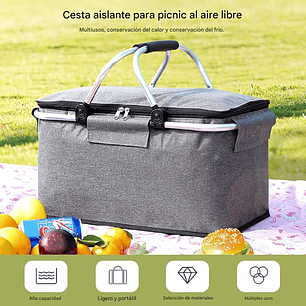 Canasta Picnic Cooler Bolso Térmica Plegable Portátil