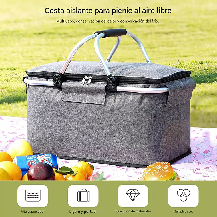 Canasta Picnic Cooler Bolso Térmica Plegable Portátil 2
