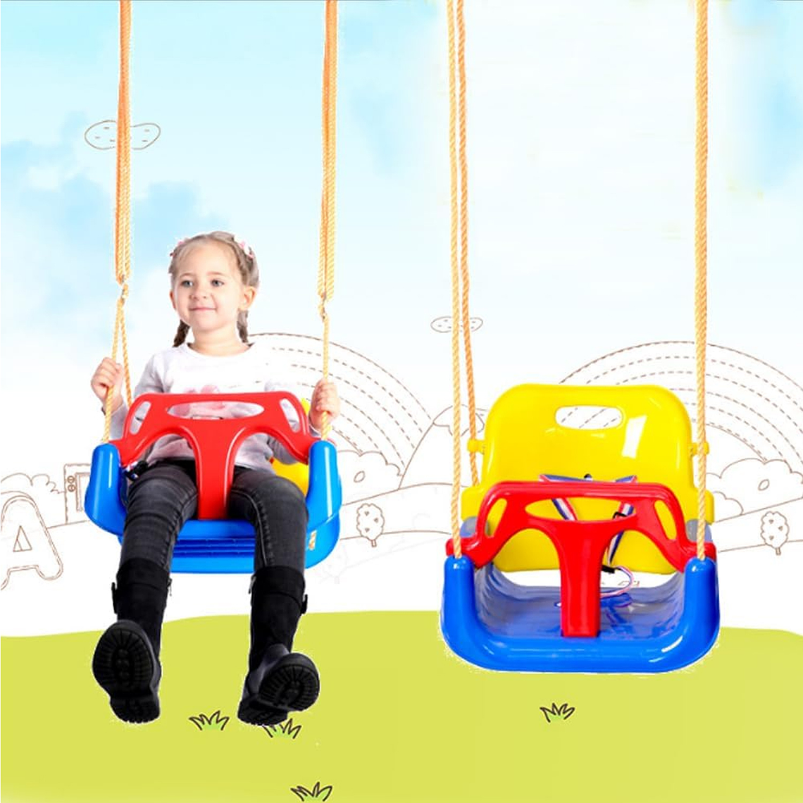 Columpio Silla 3 En 1 Ajustable Portátil Niños Asiento Bebé 4