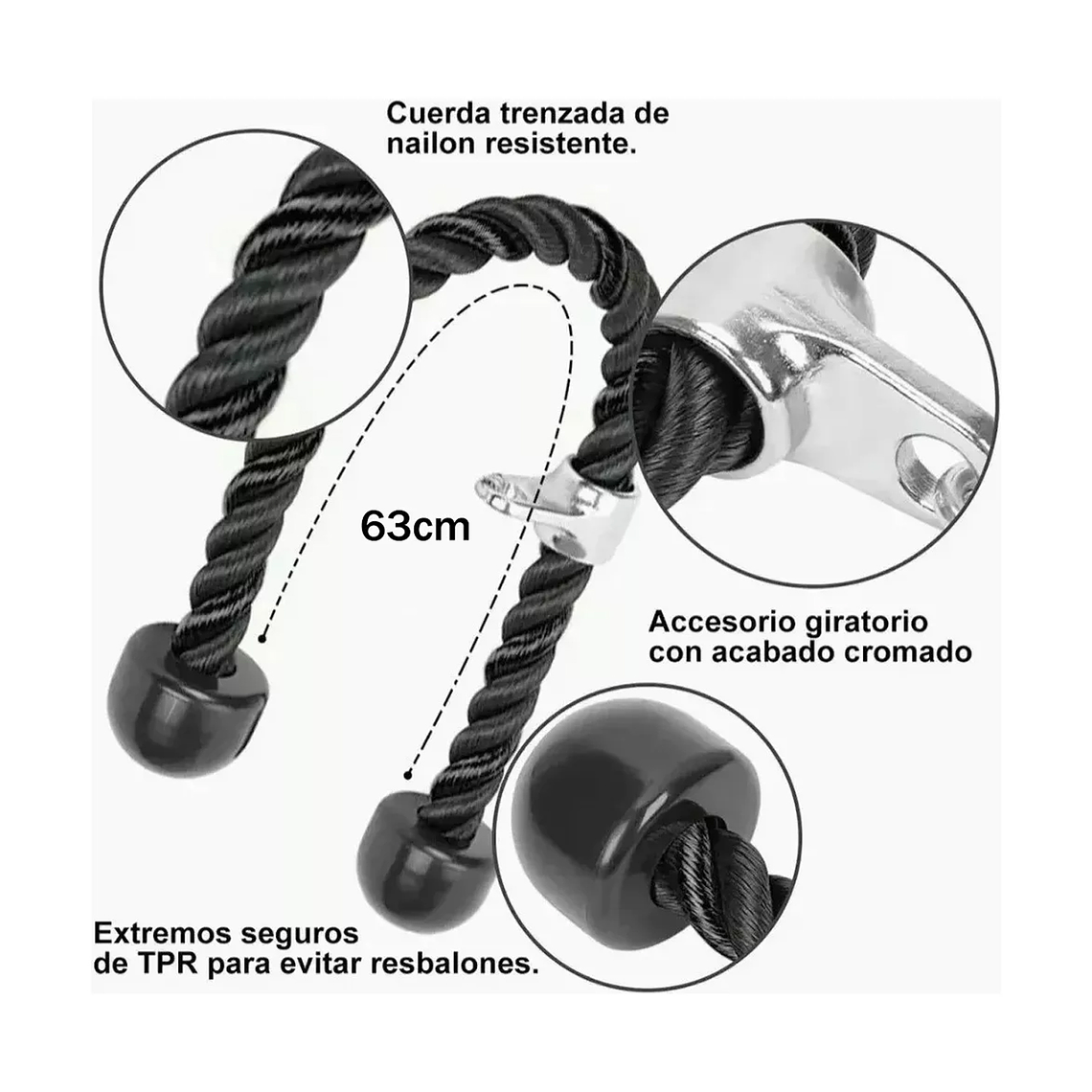 Cuerda Soga Para Triceps, Biceps Polea Mancuernas Fitness 2