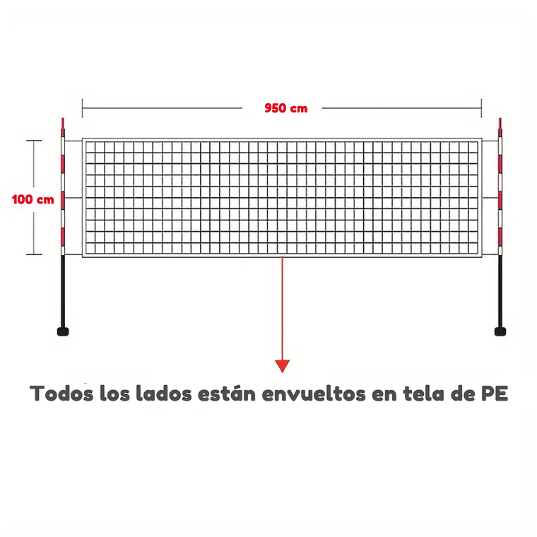 Red Malla De Voley 950cm X 100cm Borde Cubierto 6