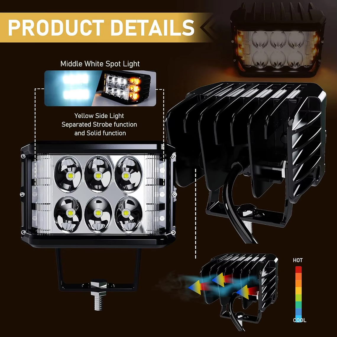 Pack X2 Auto Spot Bicolor 36w 4x4 Estrobo Blanco + Amarillo 4