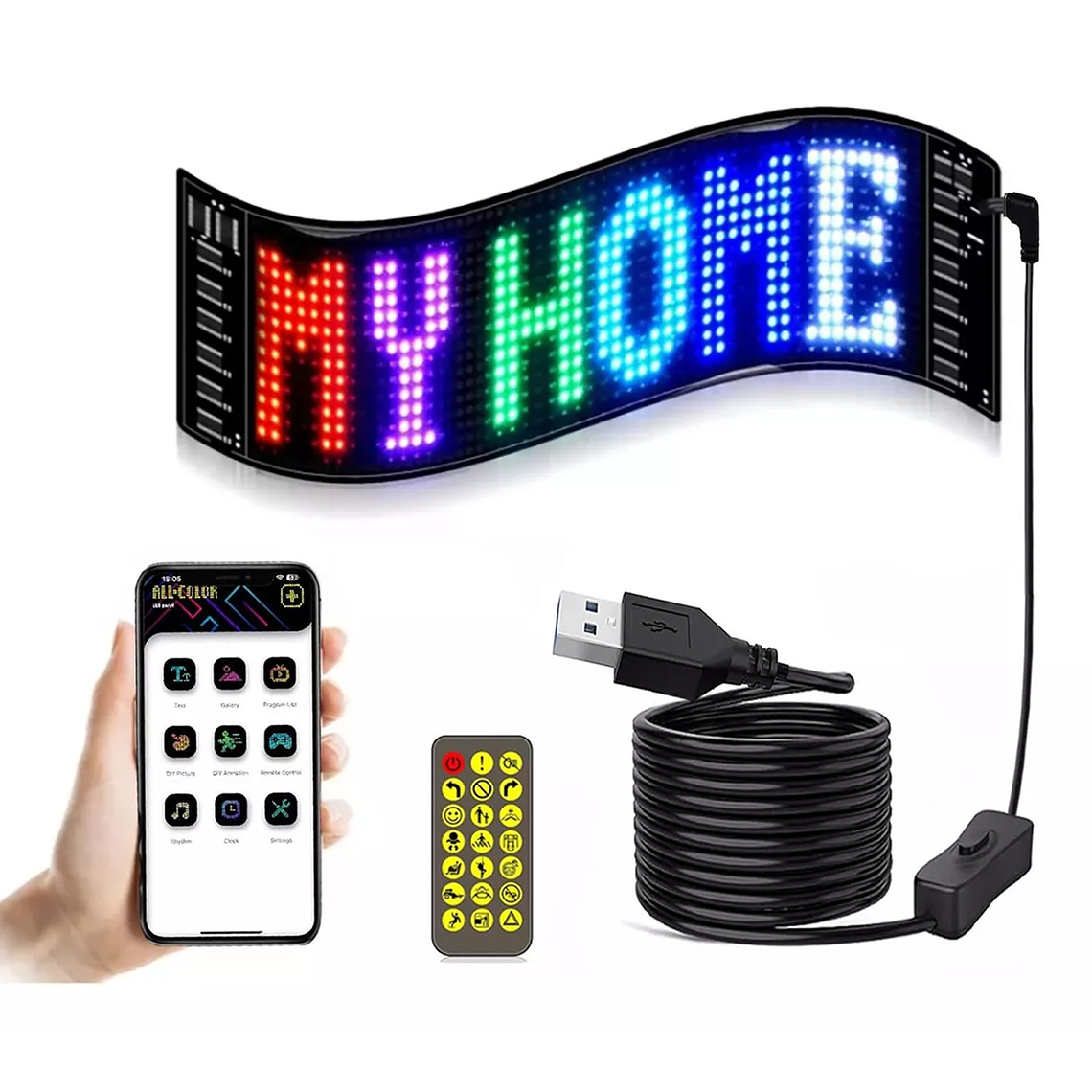 Letrero Led Matrix Flexible Rgb App Control Usb Auto 16x64 1