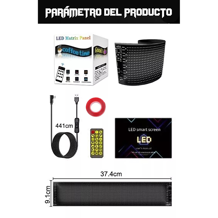 Letrero Led Matrix Flexible Rgb App Control Usb Auto 16x96 6