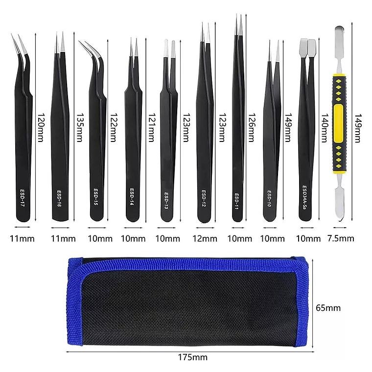 Set 10 Pinzas Antiestáticas Precisión Relojería Y Electrónica 3