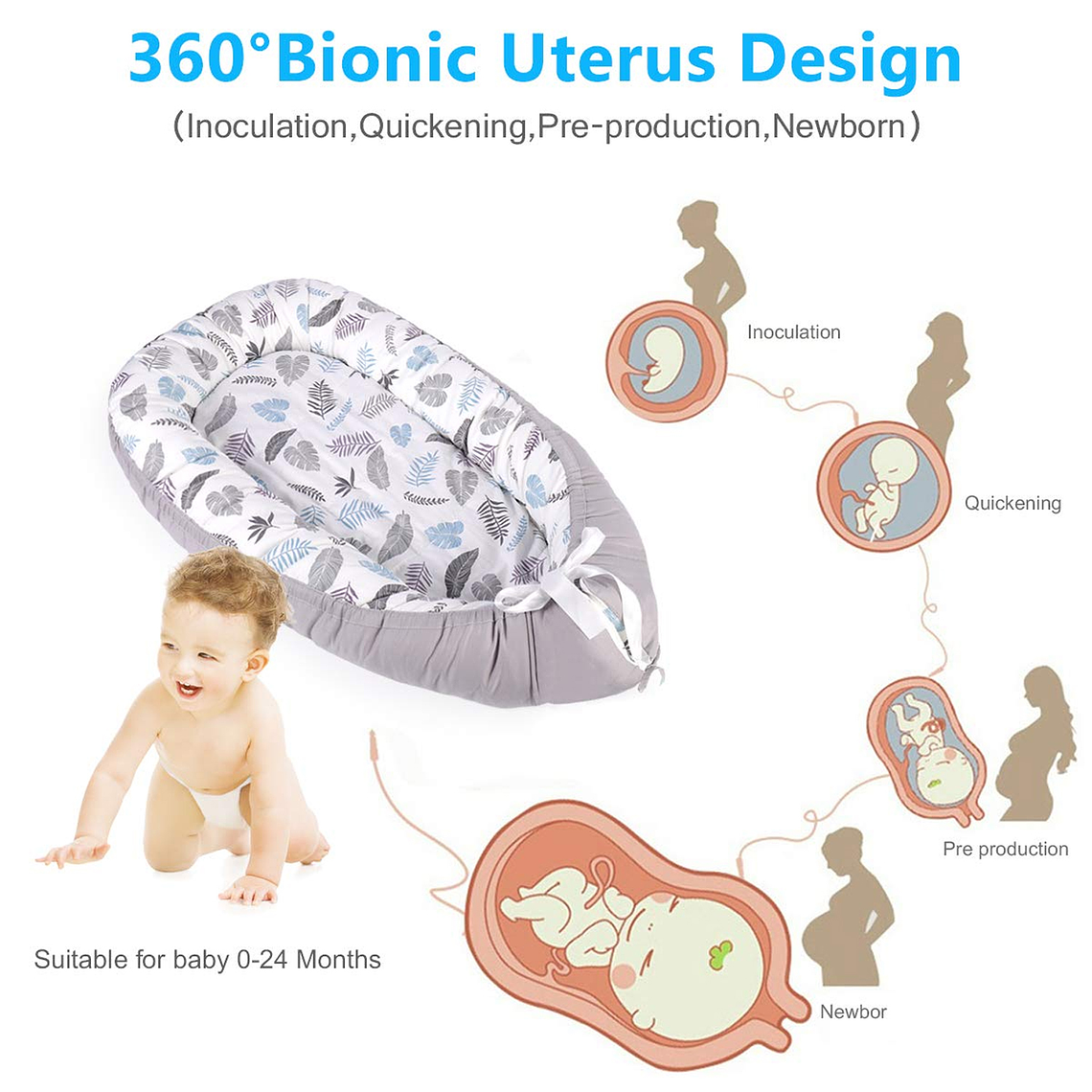 Cama Cojín Nido Colecho De Algodón Para Bebe 93x53cm 8