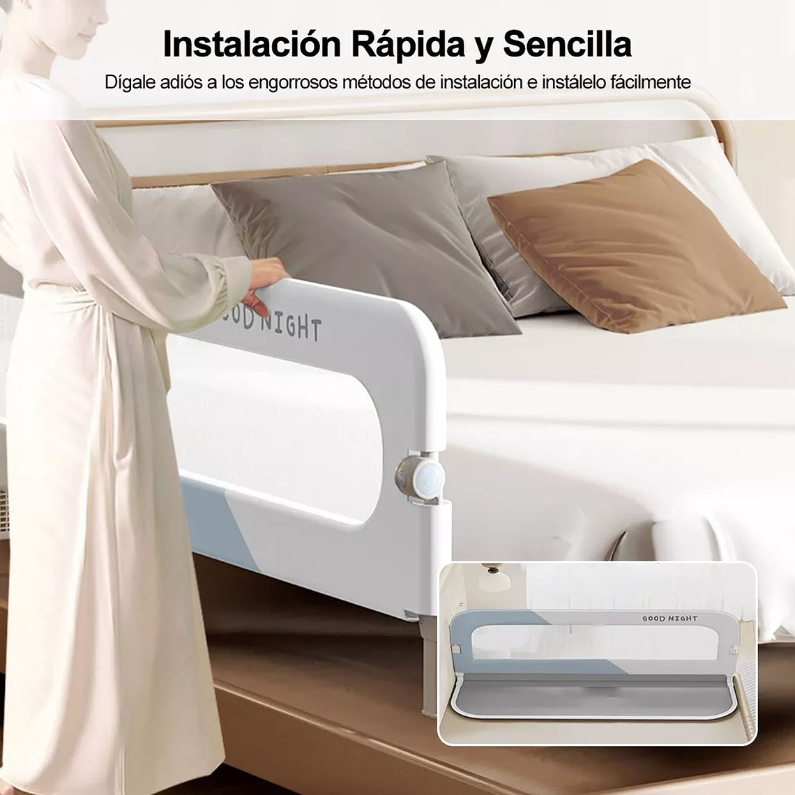 Baranda De Cama 1.5mtrs Seguridad Bebe Abatible Ajustable 4