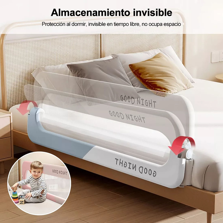 Baranda De Cama 1.5mtrs Seguridad Bebe Abatible Ajustable 5