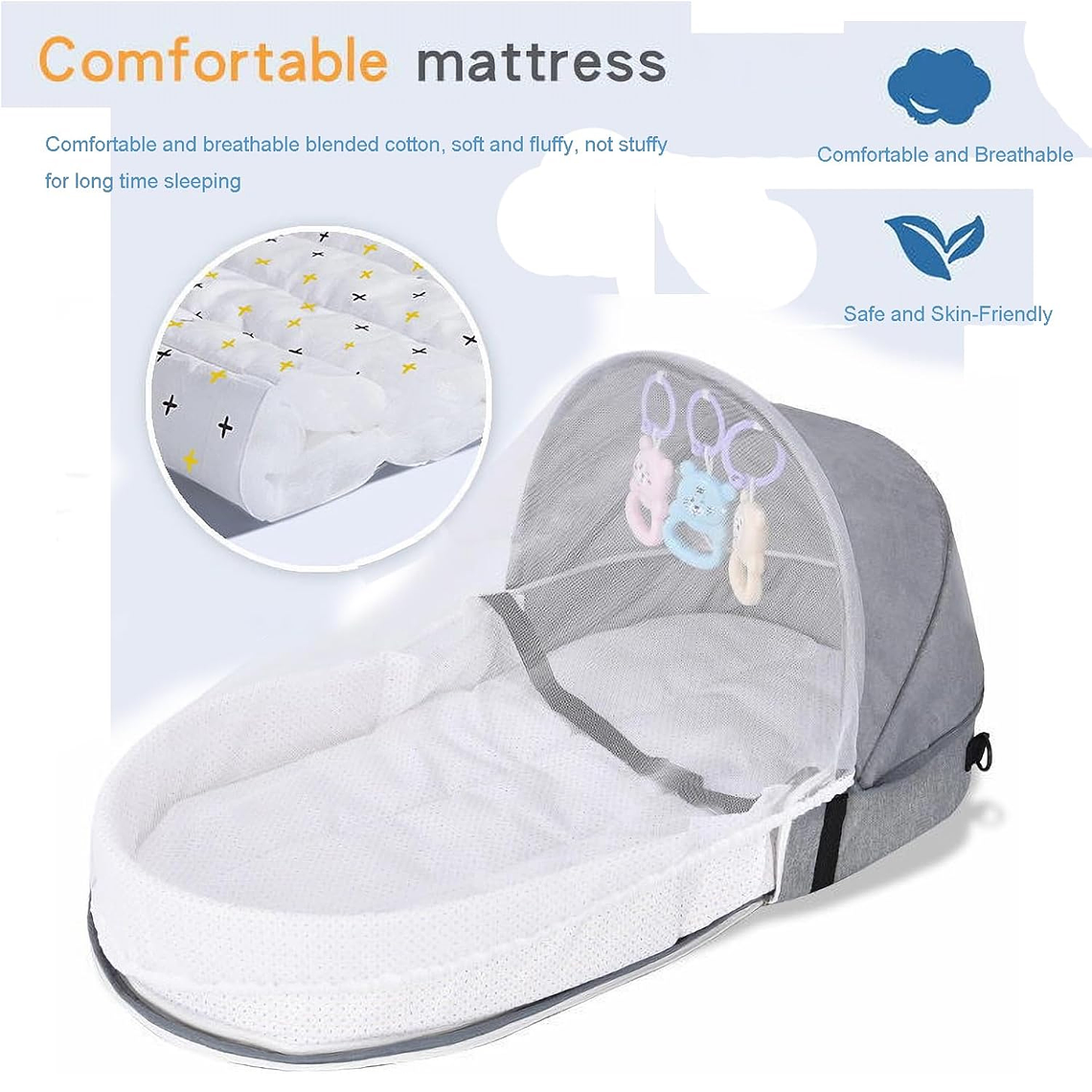Cama Moisés Para Bebé Portátil Plegable Con Mosquitera 2