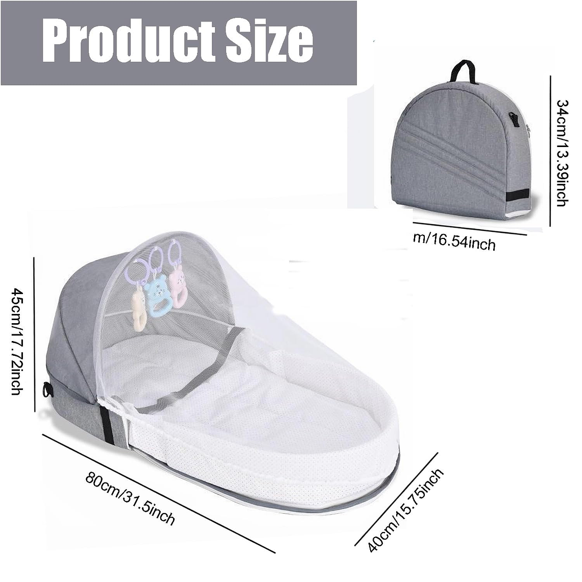 Cama Moisés Para Bebé Portátil Plegable Con Mosquitera 3