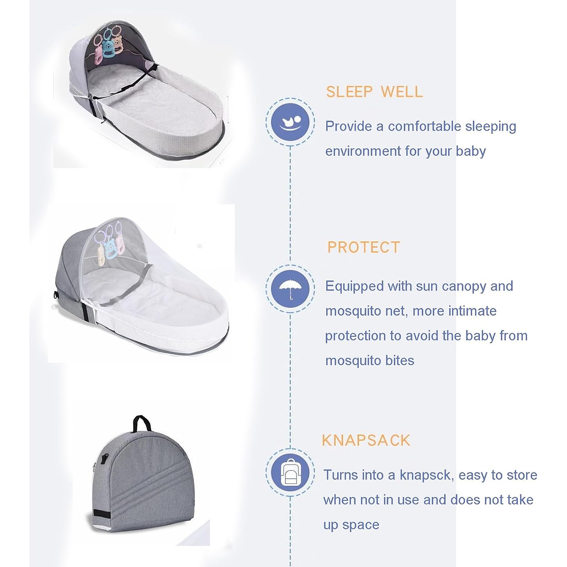 Cama Moisés Para Bebé Portátil Plegable Con Mosquitera 5