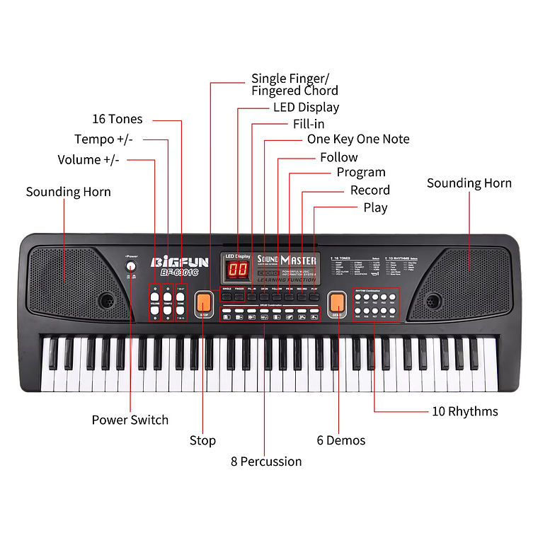 Piano Teclado Musical Eléctrico De 61 Teclas + Micrófono 3