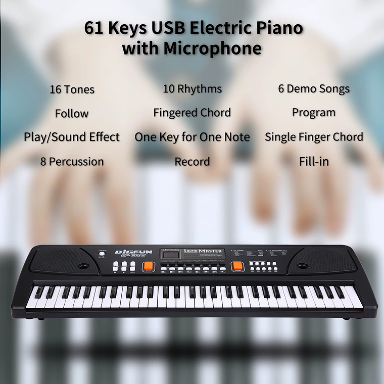Piano Teclado Musical Eléctrico De 61 Teclas + Micrófono 4