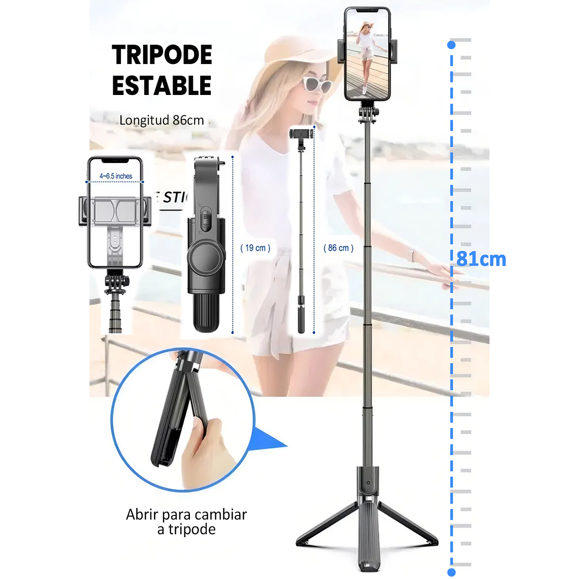 Estabilizador Celular Gimbal L08 Selfie Stick, Tripode/mando 9