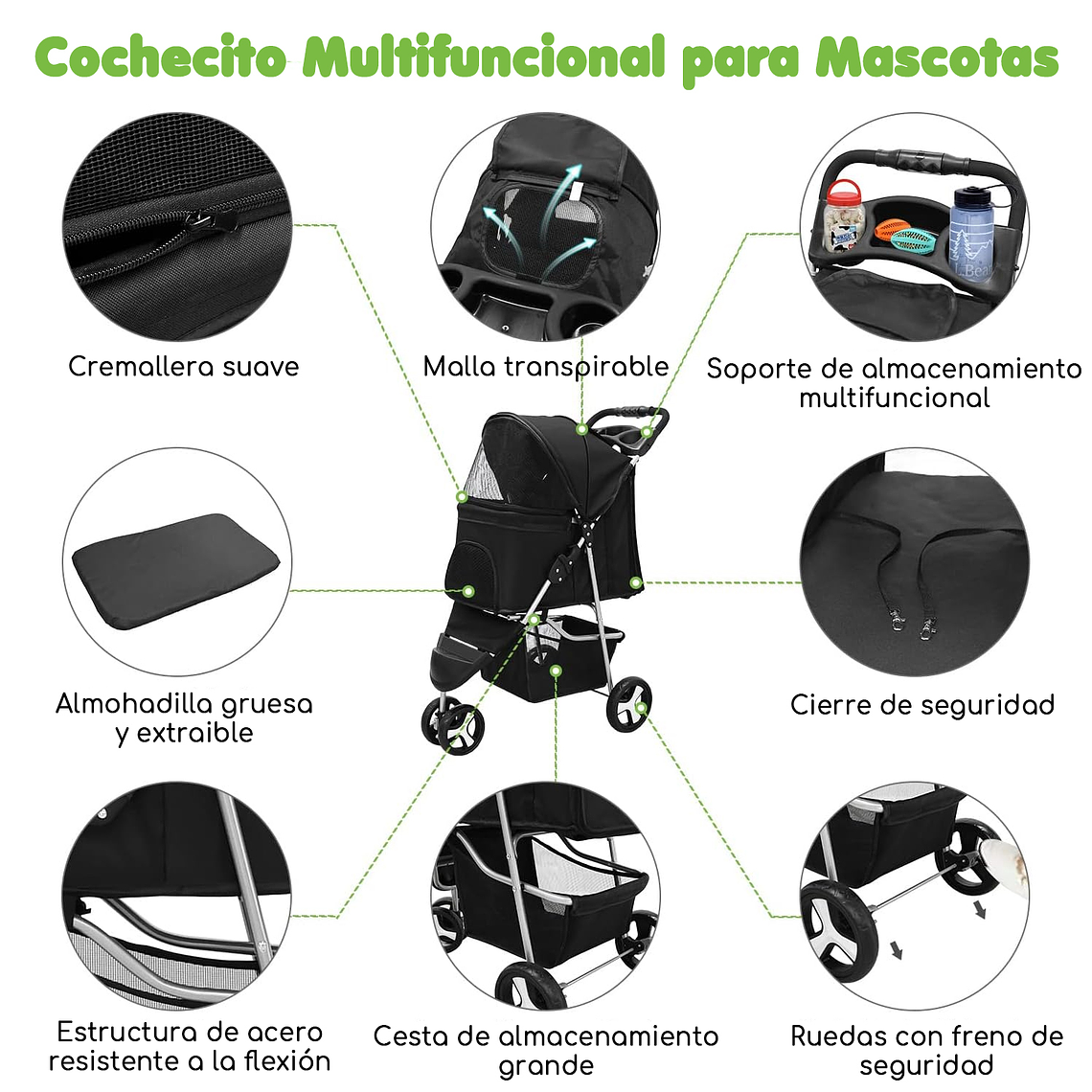 Coche Para Mascota Plegable Y Lavable Raza Pequeña Mediana 5