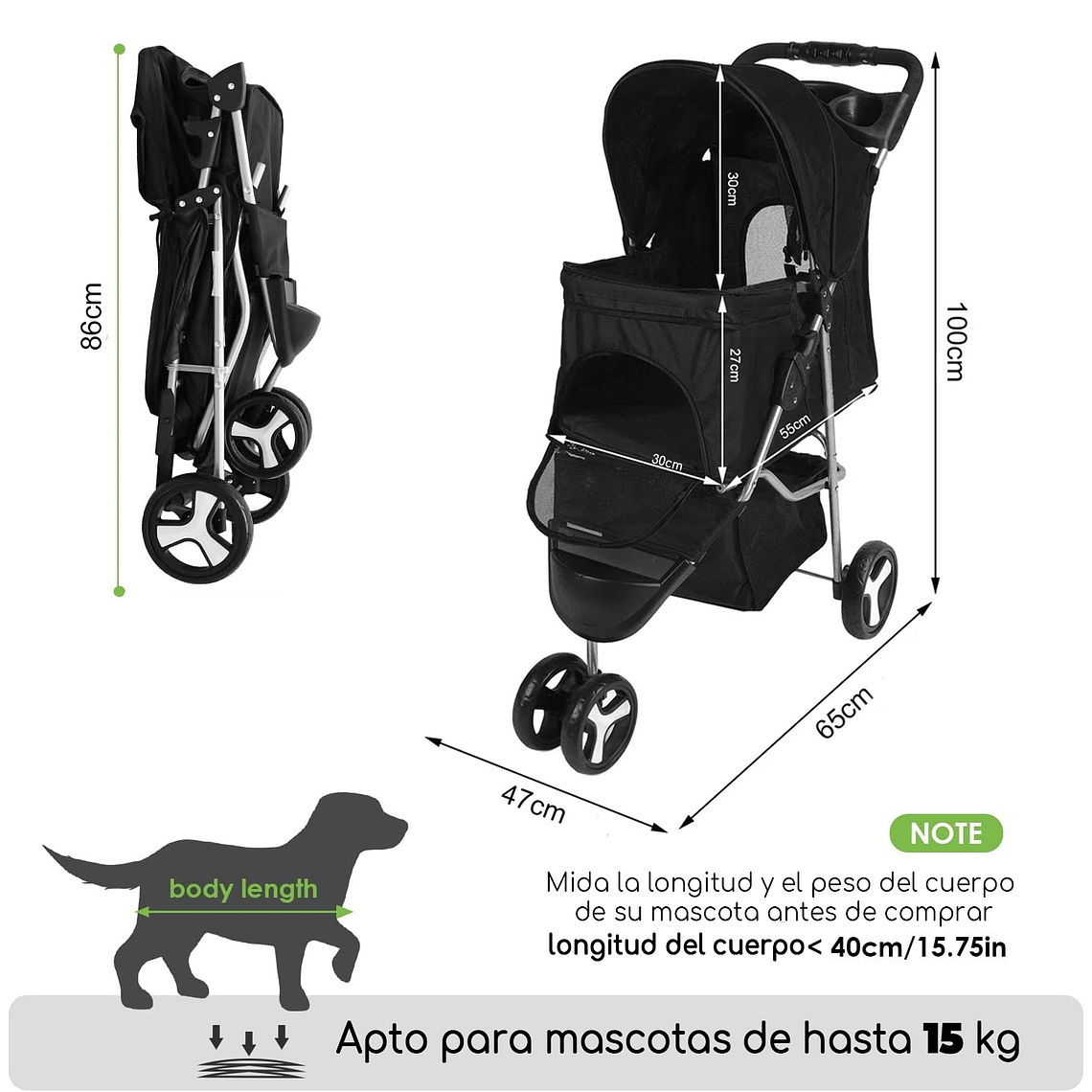 Coche Para Mascota Plegable Y Lavable Raza Pequeña Mediana 8