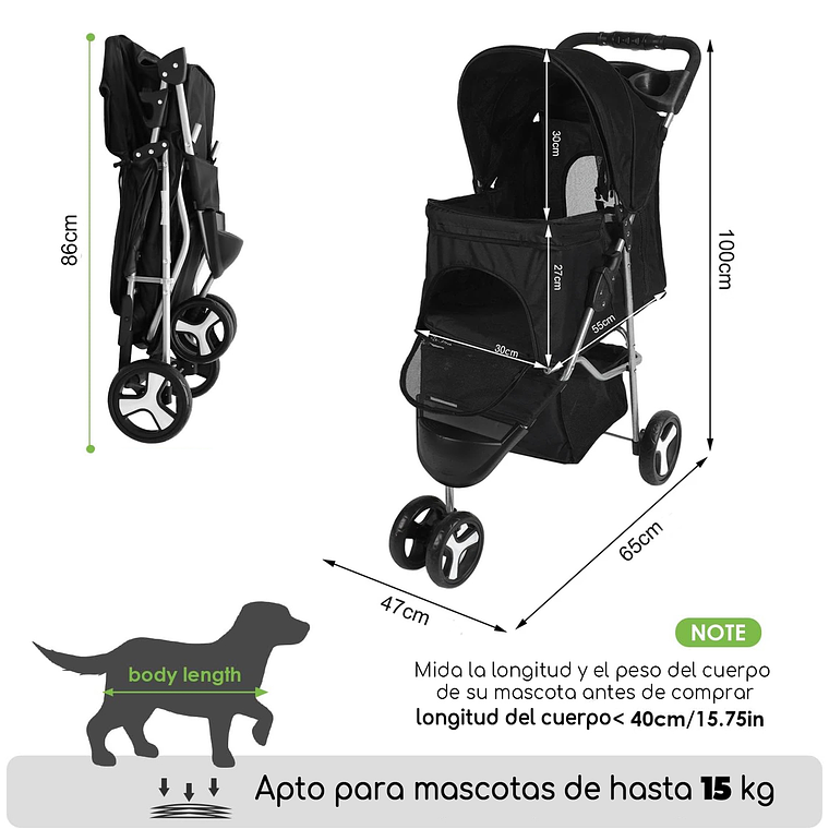 Coche Para Mascota Plegable Y Lavable Raza Pequeña Mediana 8