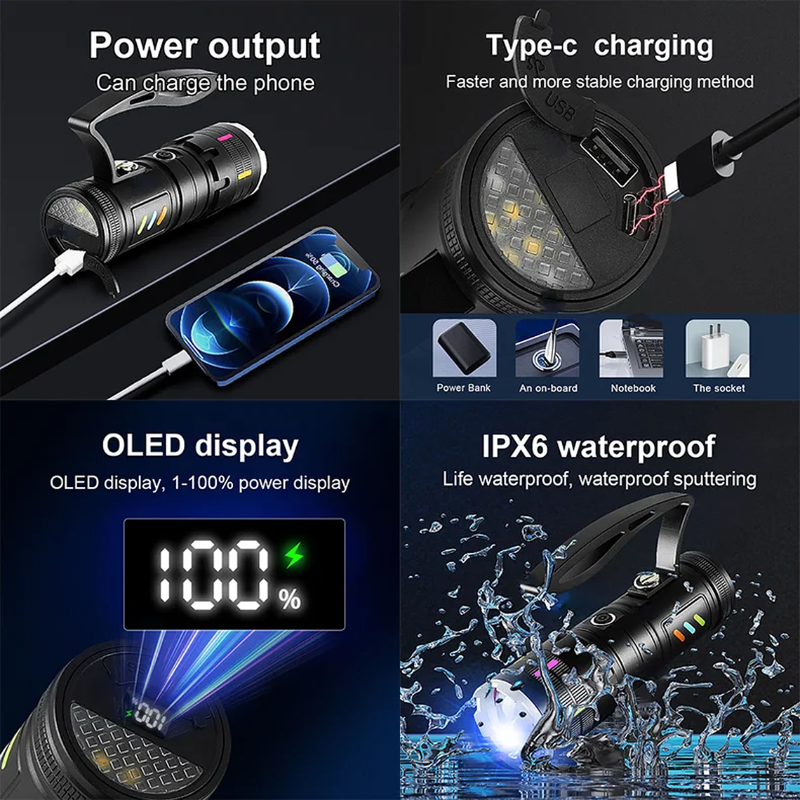 Linterna Led Ultrapotente Con Zoom Recargable 5