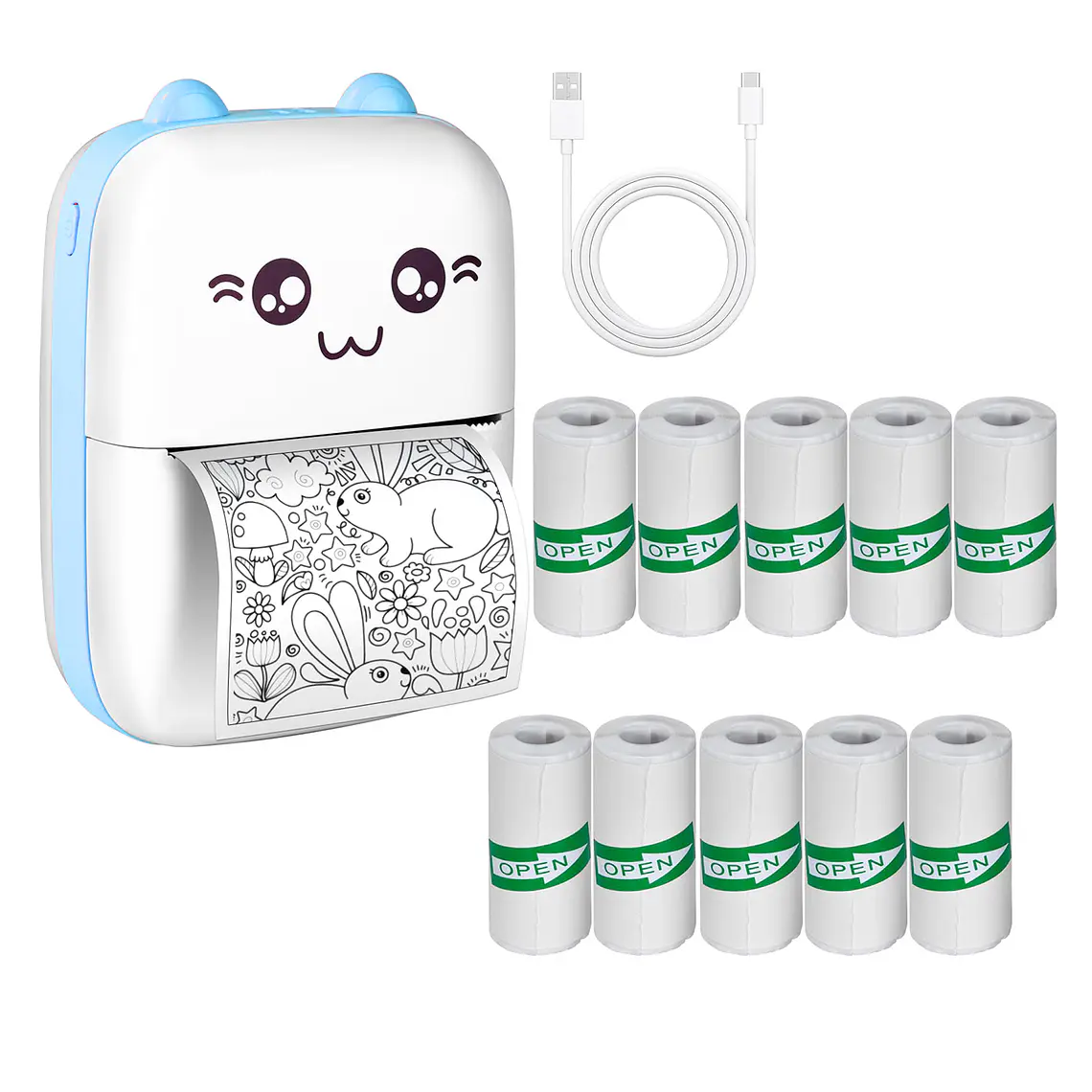 Mini Impresora Térmica Bluetooth Gatito + 10 Rollos Adhesivo 1